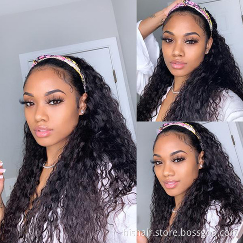 BIS 28 Brazilian 100% human hair curly wave headband  wigs seamless wigs 150 density Remy human hair wigs for black women